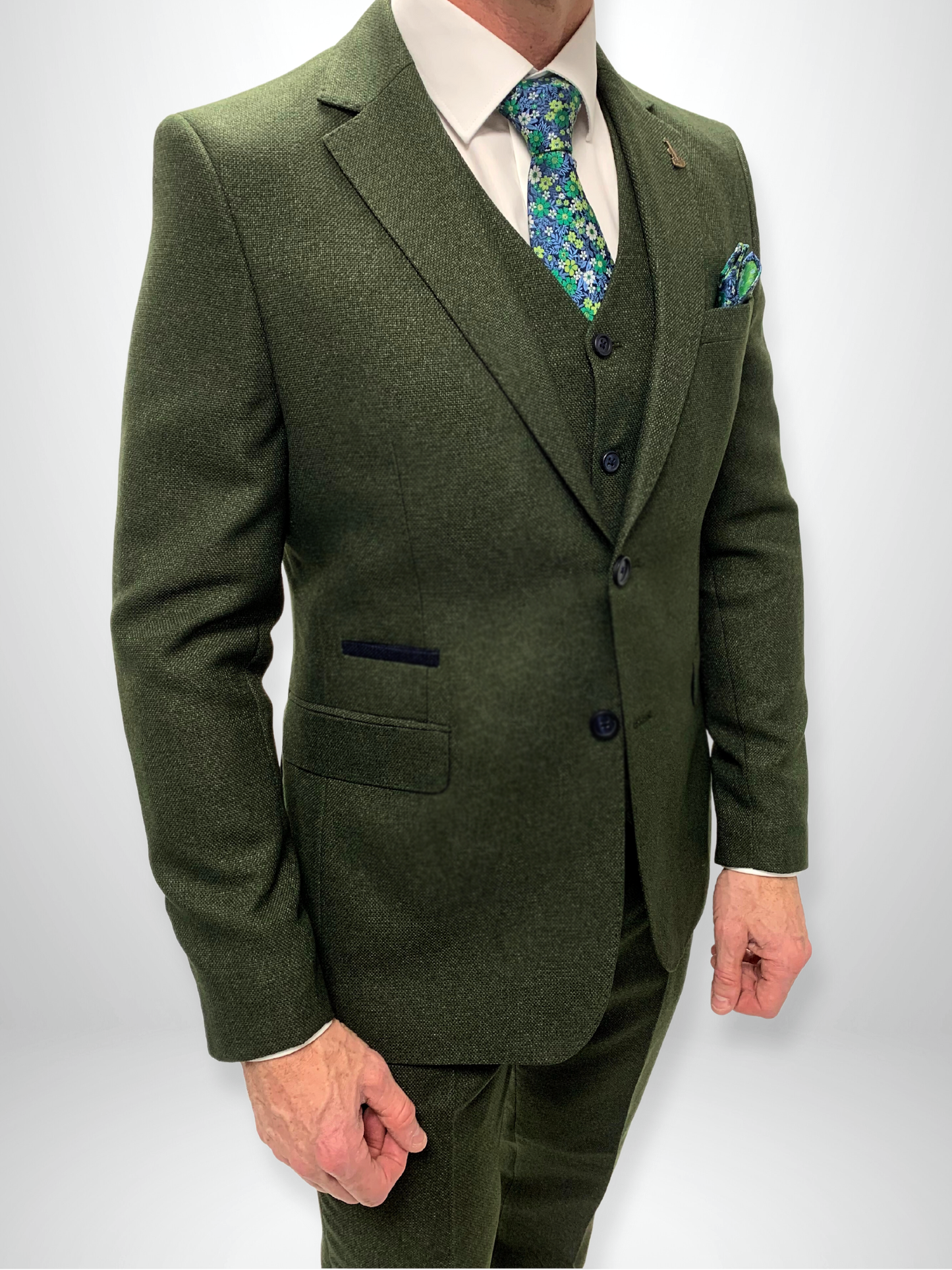 Textured 3pc Suit - Olive