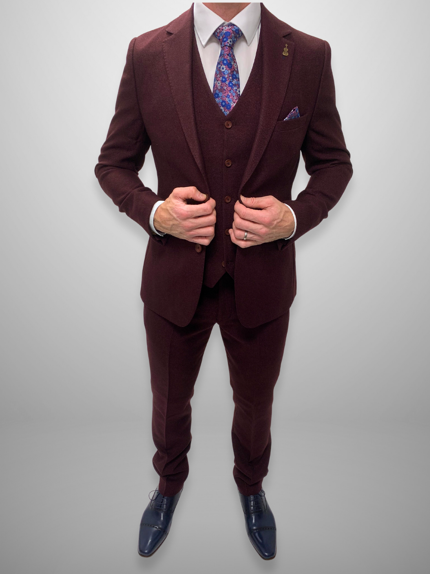 Textured 3pc Suit - Burgundy