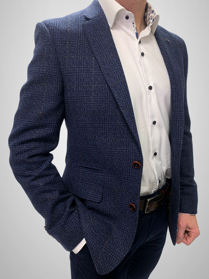 White Label Jasper Checked Wool Blazer - Dark Blue