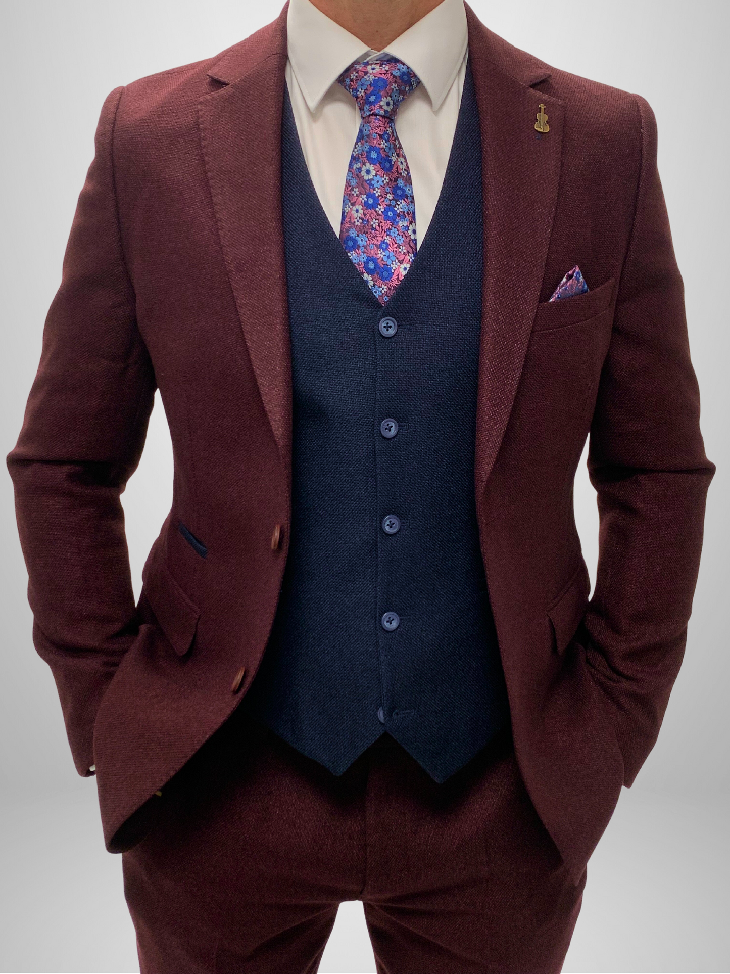 Textured 3pc Suit - Burgundy