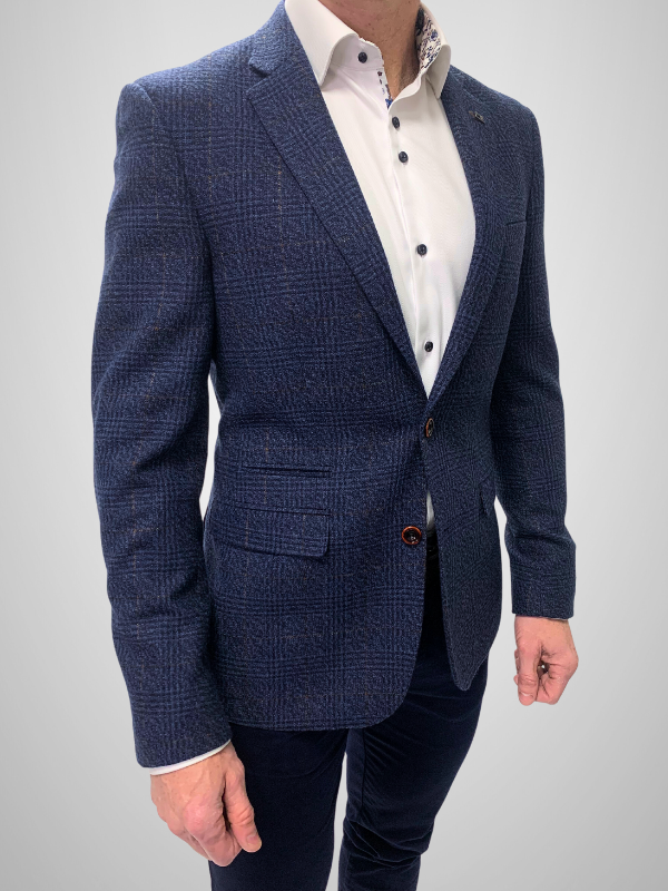 White Label Jasper Checked Wool Blazer - Dark Blue