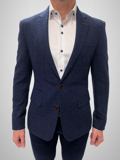 White Label Jasper Checked Wool Blazer - Dark Blue