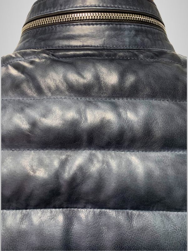 Milestone Padded Leather Jacket - Washed Navy