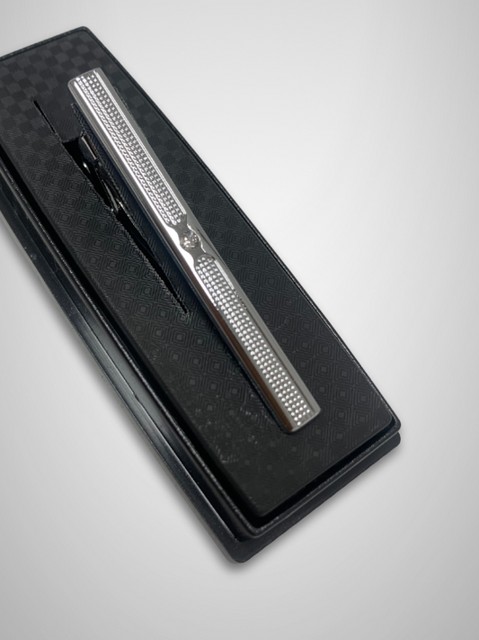 Textured Tie Bar with Rhinestone - Silver