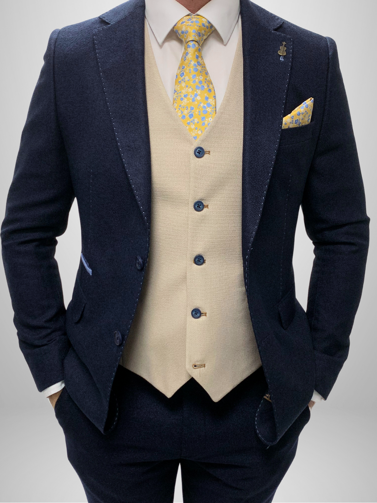 Textured 3pc Suit - Navy