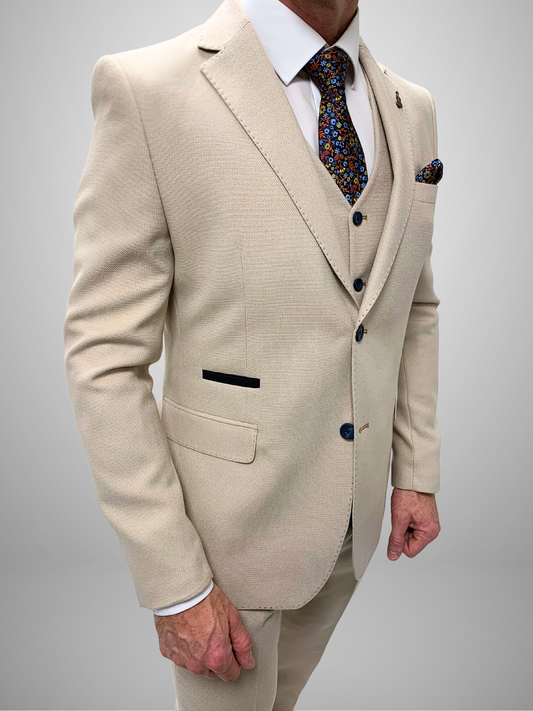 Textured 3pc Suit - Stone