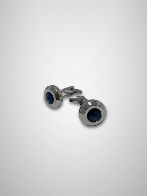 Rounded Frame Cufflinks - Silver/Blue