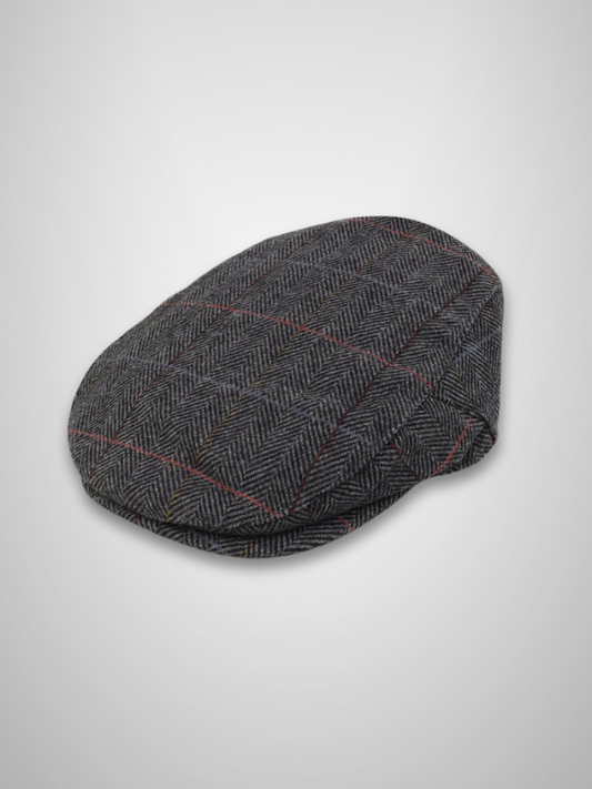 Sophos Herringbone Check Pony Style Flat Cap - Grey