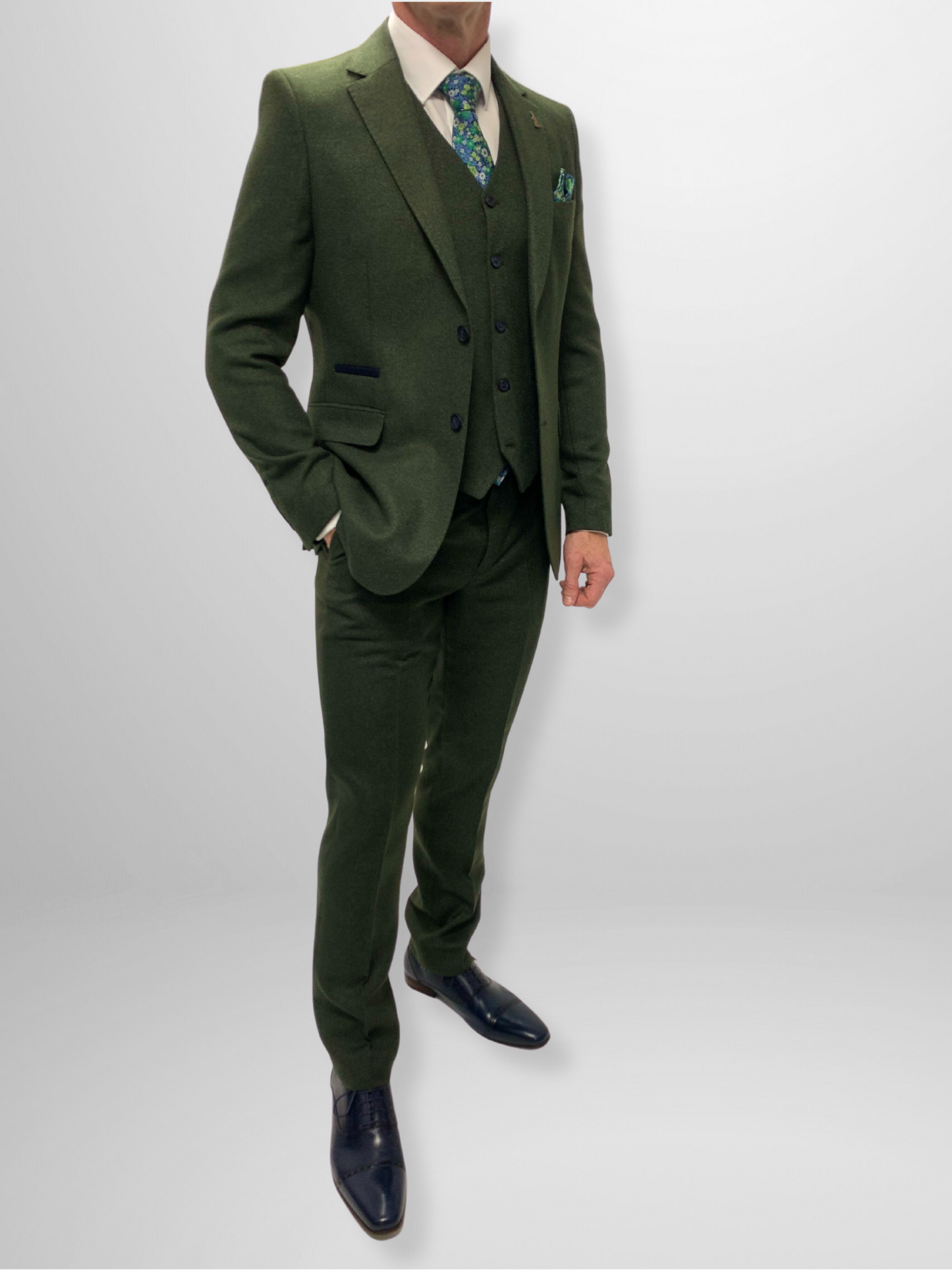 Textured 3pc Suit - Olive