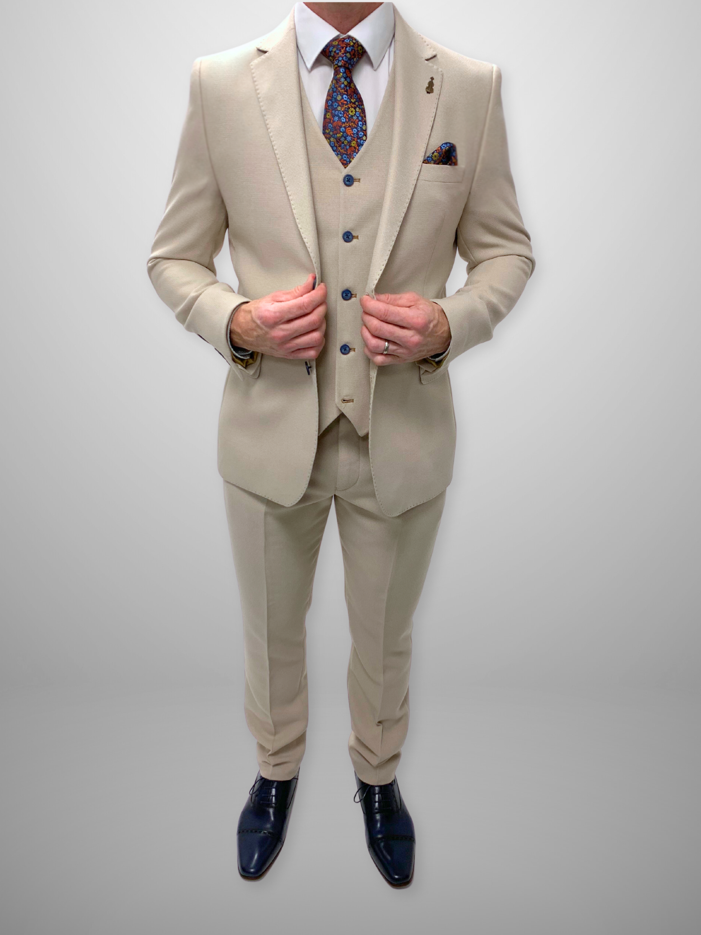 Textured 3pc Suit - Stone