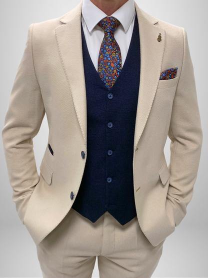 Textured 3pc Suit - Stone