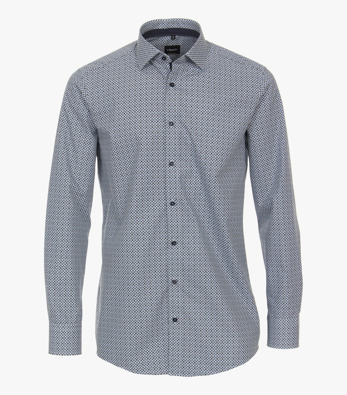 Venti Business Patterned Shirt - Mid Blue