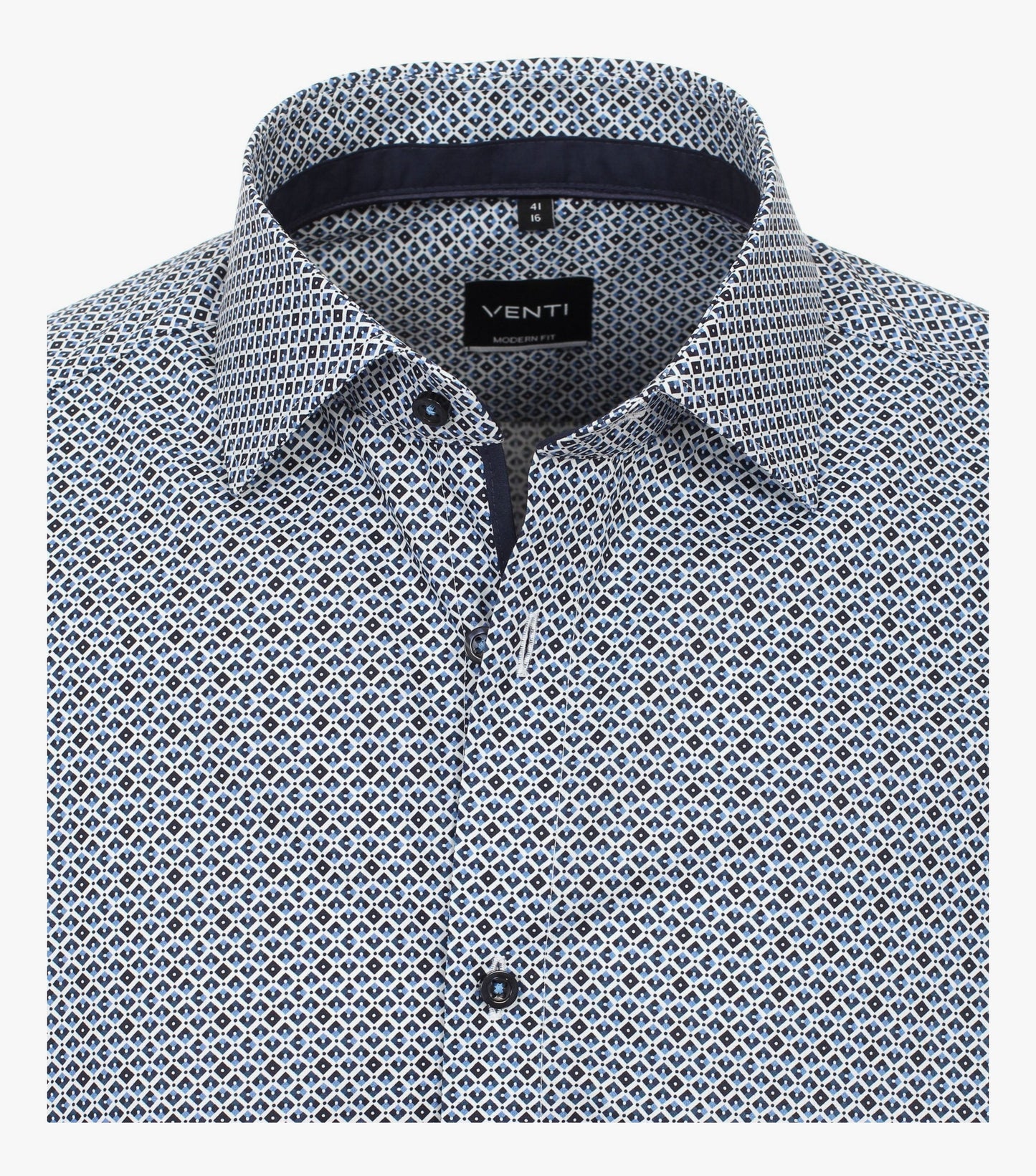 Venti Business Patterned Shirt - Mid Blue