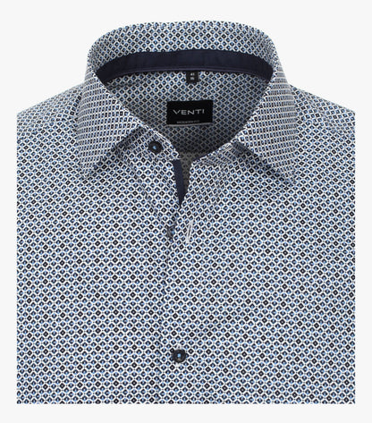 Venti Business Patterned Shirt - Mid Blue