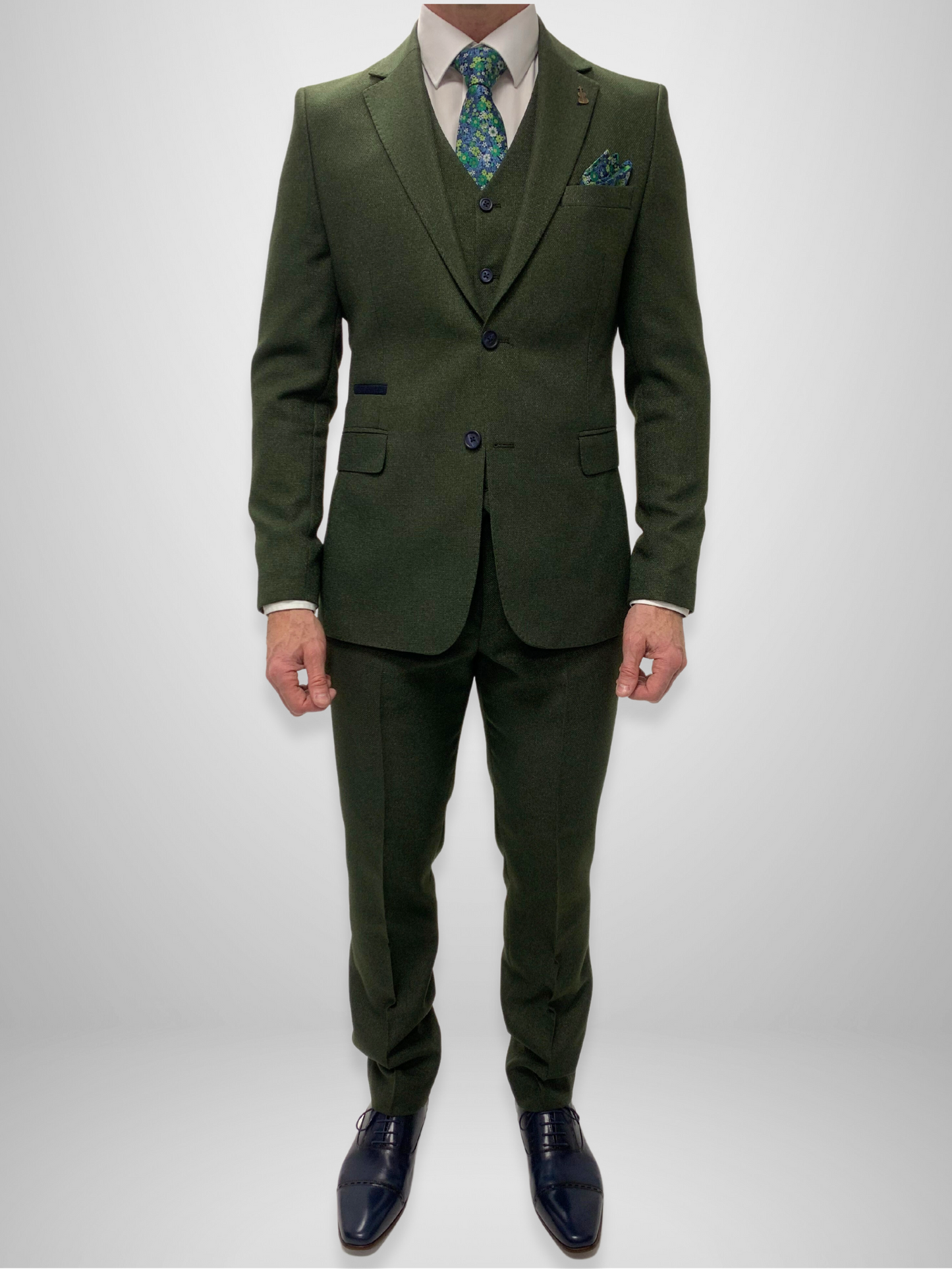 Textured 3pc Suit - Olive