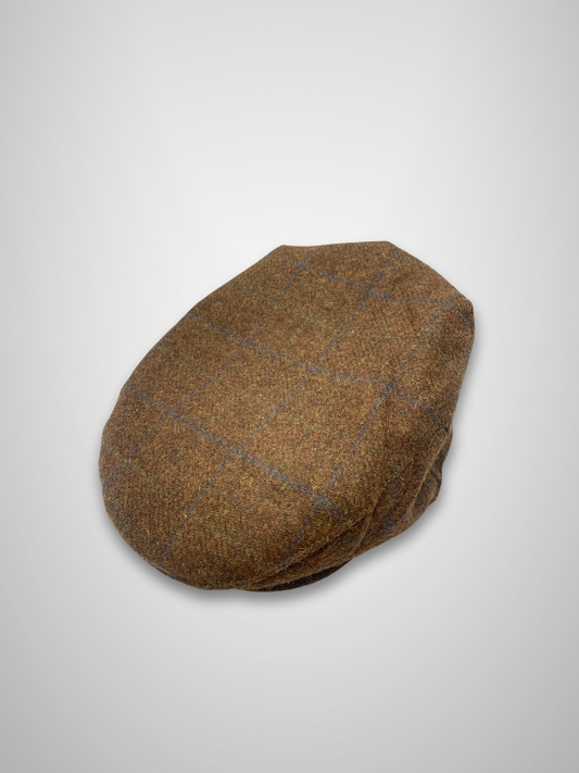 Sophos Herringbone Check Pony Style Flat Cap - Brown