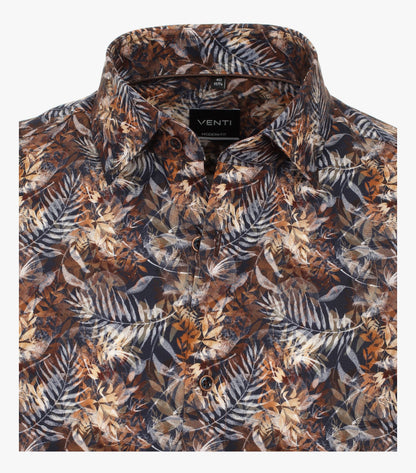 Venti Business Patterned Shirt - Brown