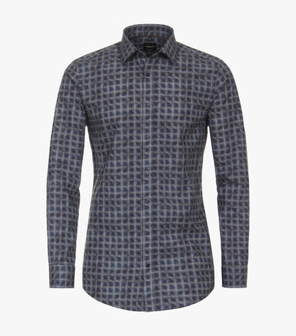 Venti Business Patterned Shirt - Grey Dark Blue