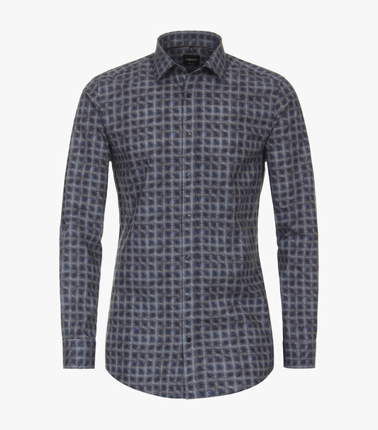 Venti Business Patterned Shirt - Grey Dark Blue