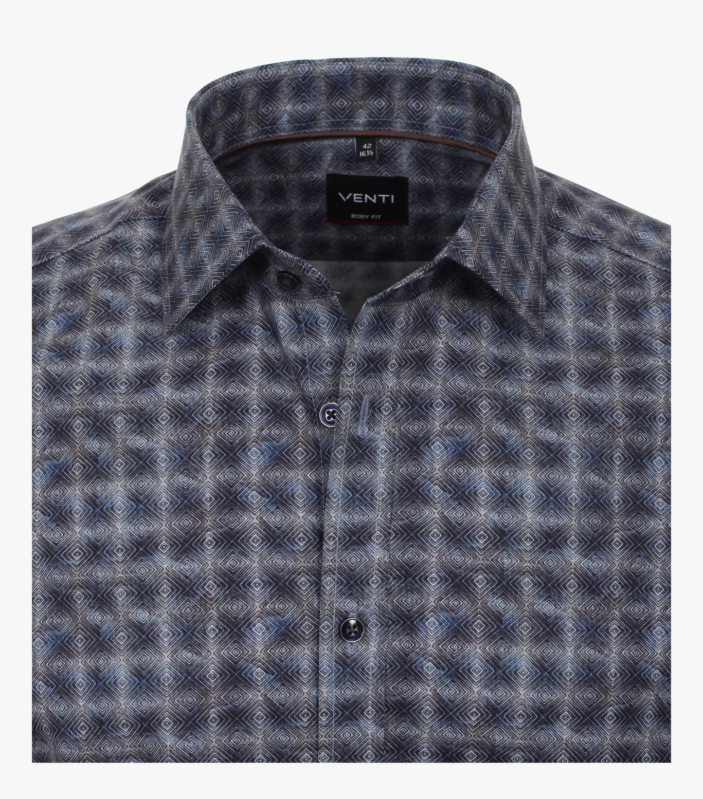 Venti Business Patterned Shirt - Grey Dark Blue