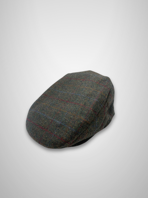 Sophos Herringbone Check Pony Style Flat Cap - Green