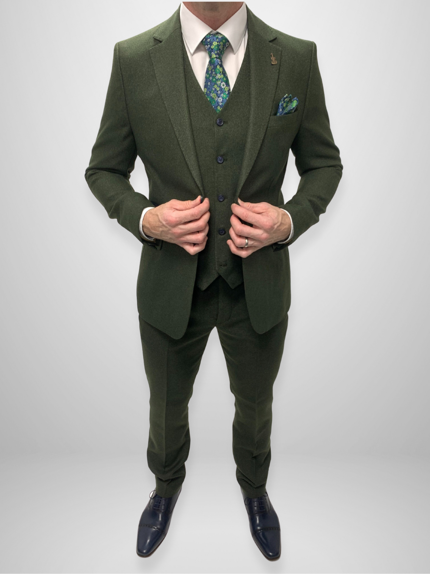 Textured 3pc Suit - Olive