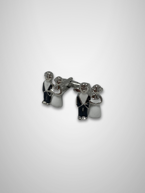 Wedding Cufflinks (Bride & Groom) - Silver/Black/White