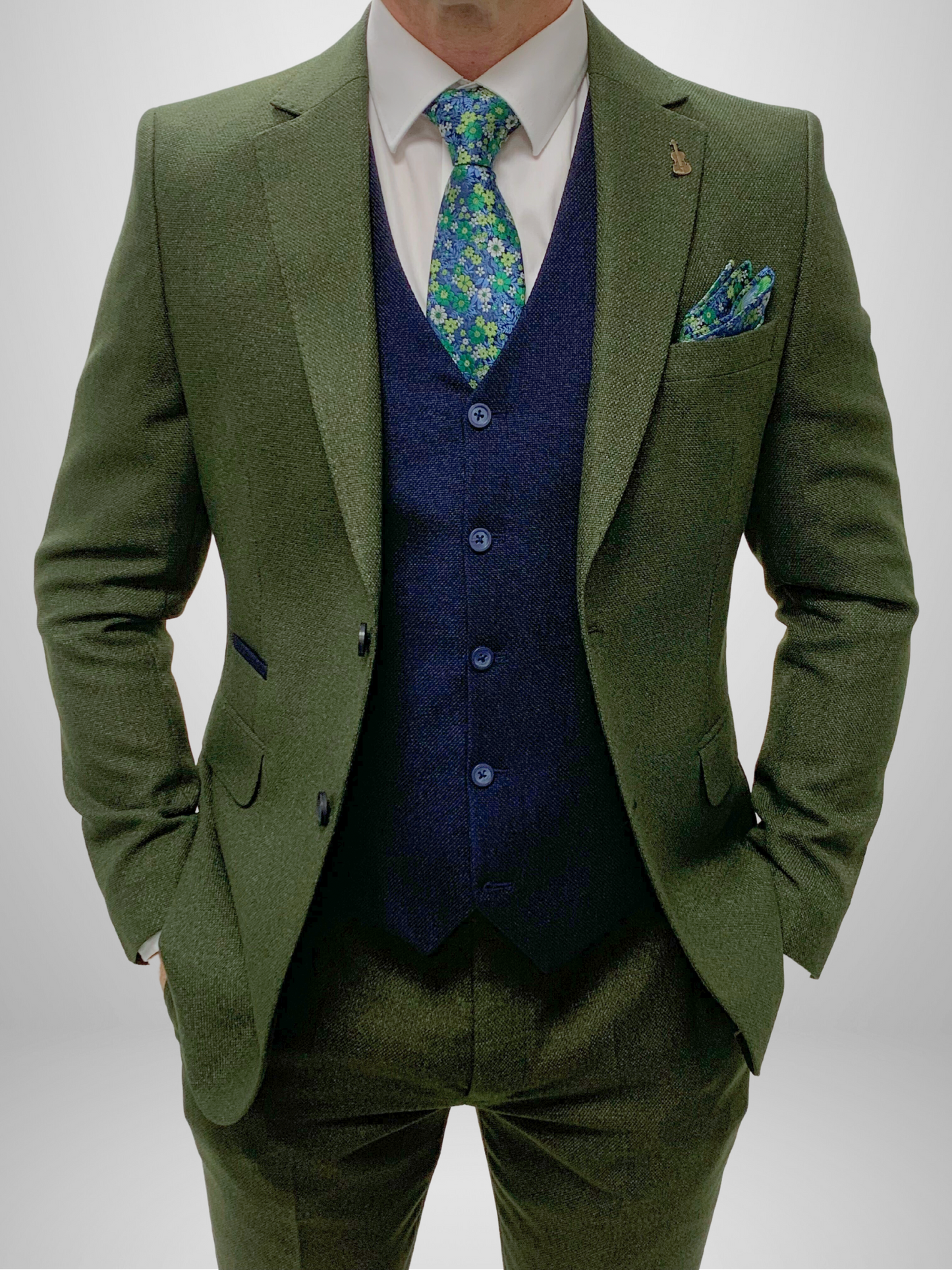 Textured 3pc Suit - Olive