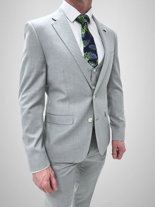 Textured 3pc Suit - Silver Stone