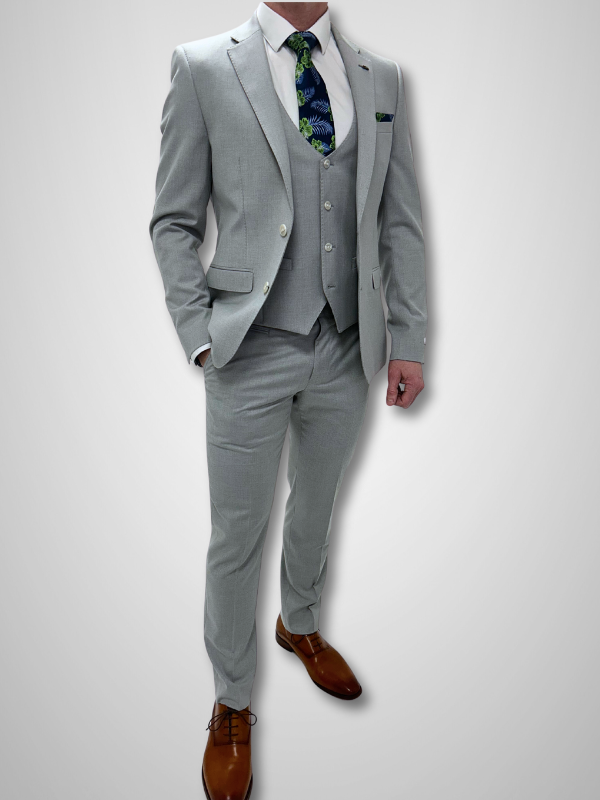 Textured 3pc Suit - Silver Stone