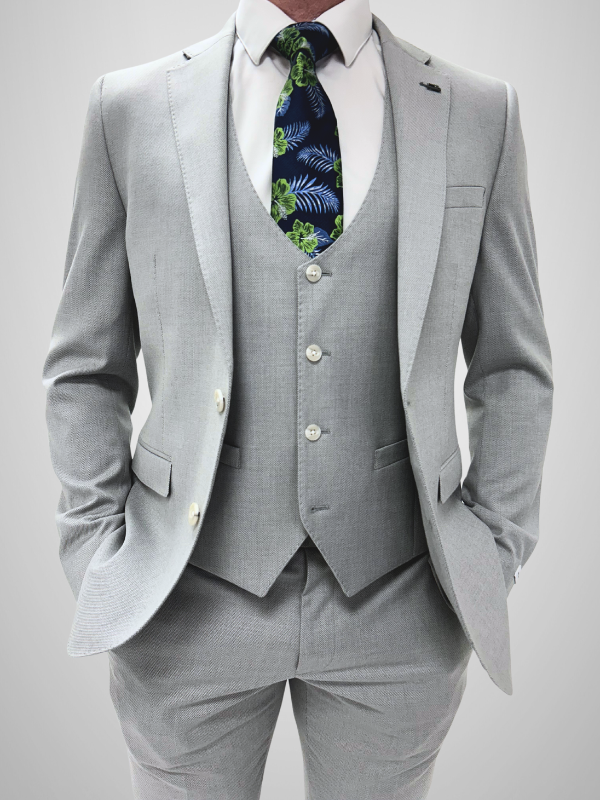 Textured 3pc Suit - Silver Stone