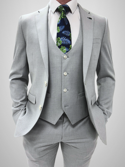 Textured 3pc Suit - Silver Stone