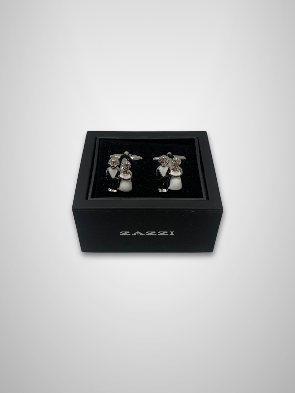 Wedding Cufflinks (Bride & Groom) - Silver/Black/White