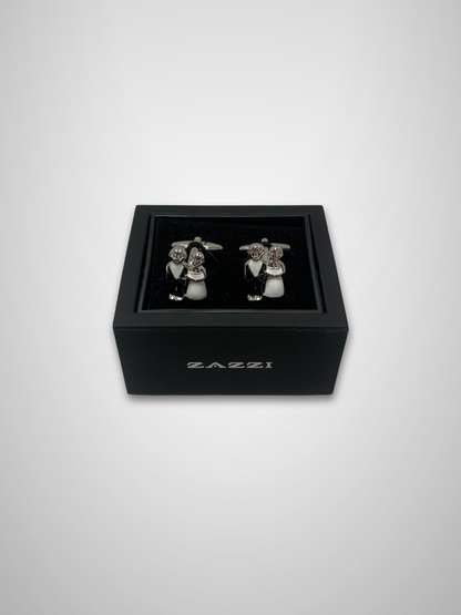 Wedding Cufflinks (Bride & Groom) - Silver/Black/White