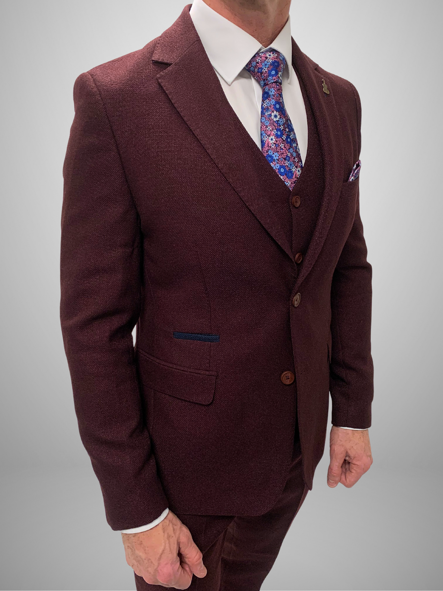 Textured 3pc Suit - Burgundy