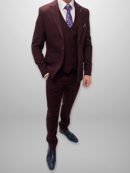 Textured 3pc Suit - Burgundy