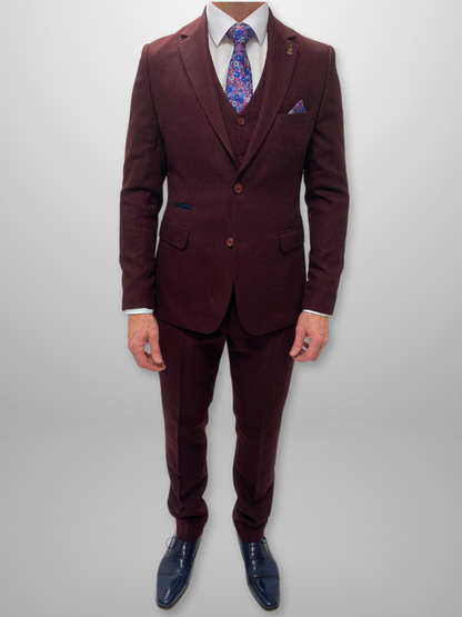 Textured 3pc Suit - Burgundy