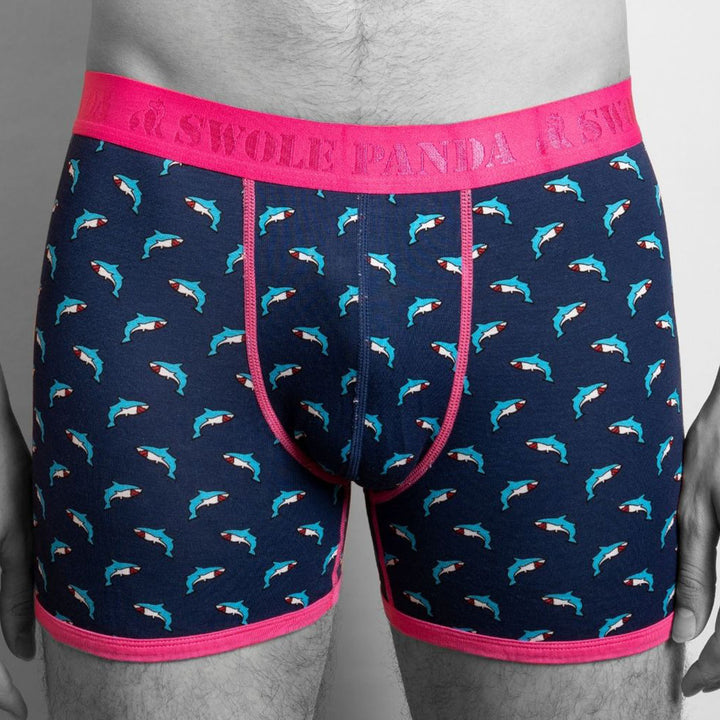 Swole Panda Patterned Bamboo Boxers - Sharks