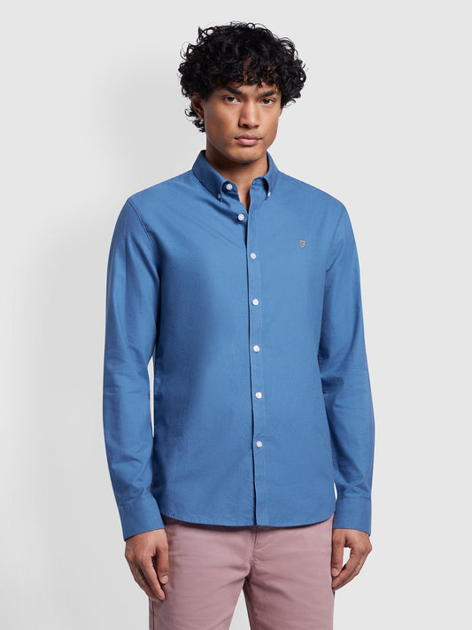 Farah Brewer Long Sleeves BD Shirt - Caribbean Blue